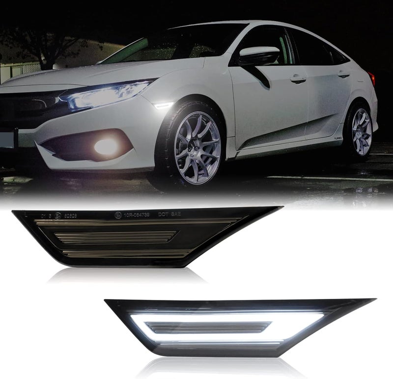 Mynoway LED Side Marker Lights Replacement for 2016-2021 Civic (10th Gen) Coupe/Hatchback/Sedan, 2PCS Front Side Position Fender Driving Lamp, Smoked Lens - Image 1